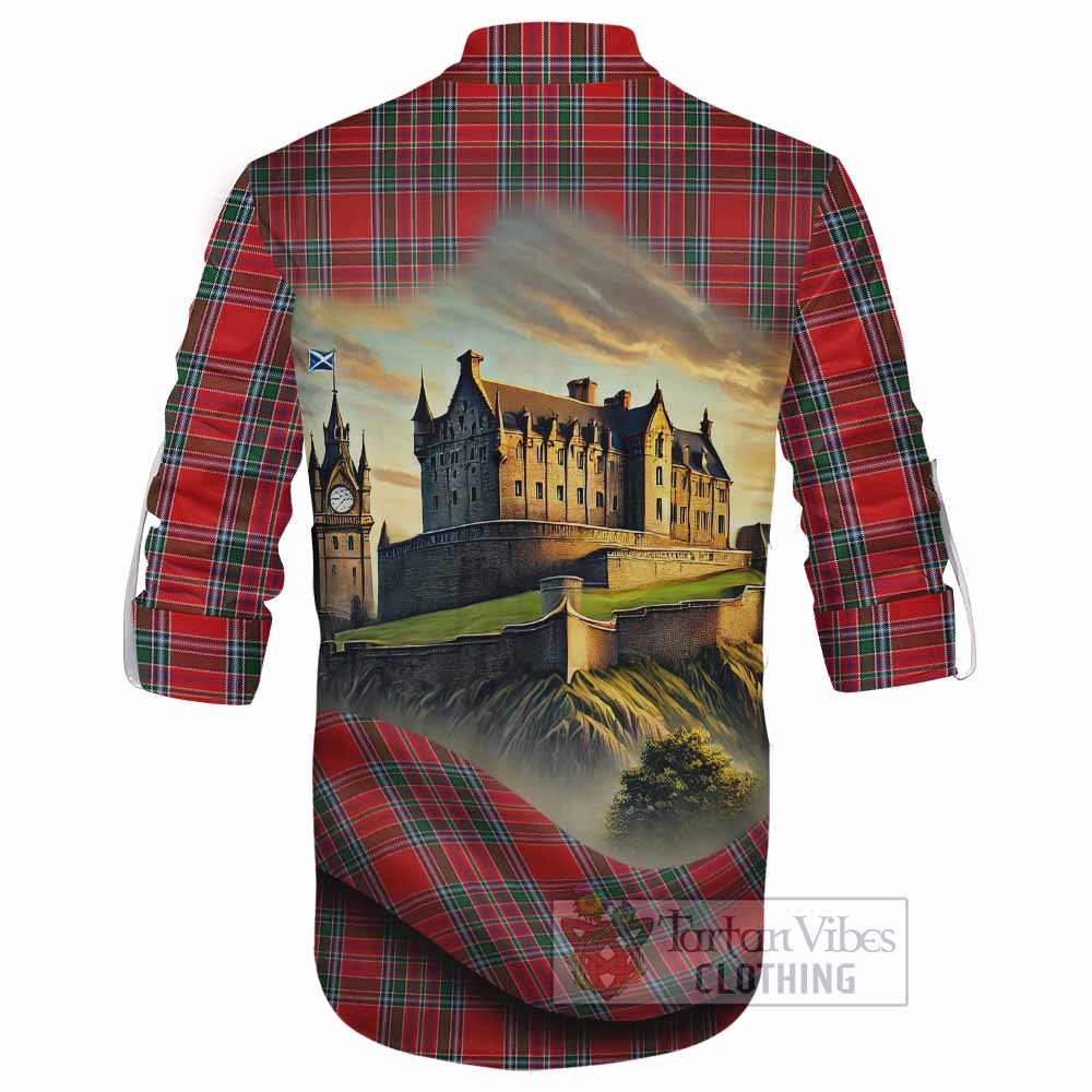 MacBean (MacBain) Tartan Family Crest Ghillie Kilt Shirt with Scottish Ancient Castle Style - Tartan Vibes Clothing