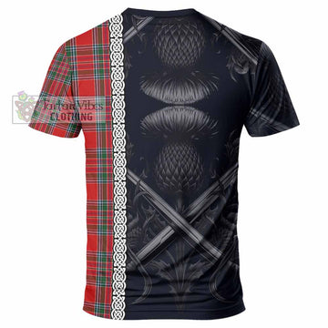 MacBean (MacBain) Tartan T-Shirt with Family Crest Cross Sword Thistle Celtic Vibes - Tartan Vibes Clothing