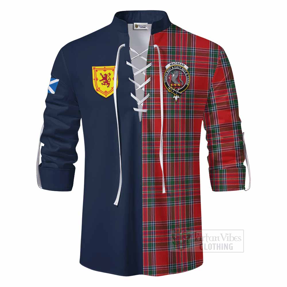MacBean (MacBain) Tartan Ghillie Kilt Shirt Alba with Scottish Lion Royal Arm Half Style - Tartan Vibes Clothing