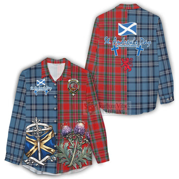 MacBean (MacBain) Tartan Women's Casual Shirt Happy St. Andrew's Day Half Tartan Style - Tartan Vibes Clothing