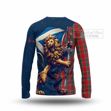 MacBean (MacBain) Tartan Family Crest Long Sleeve T-Shirt with Scottish Majestic Lion - Tartan Vibes Clothing