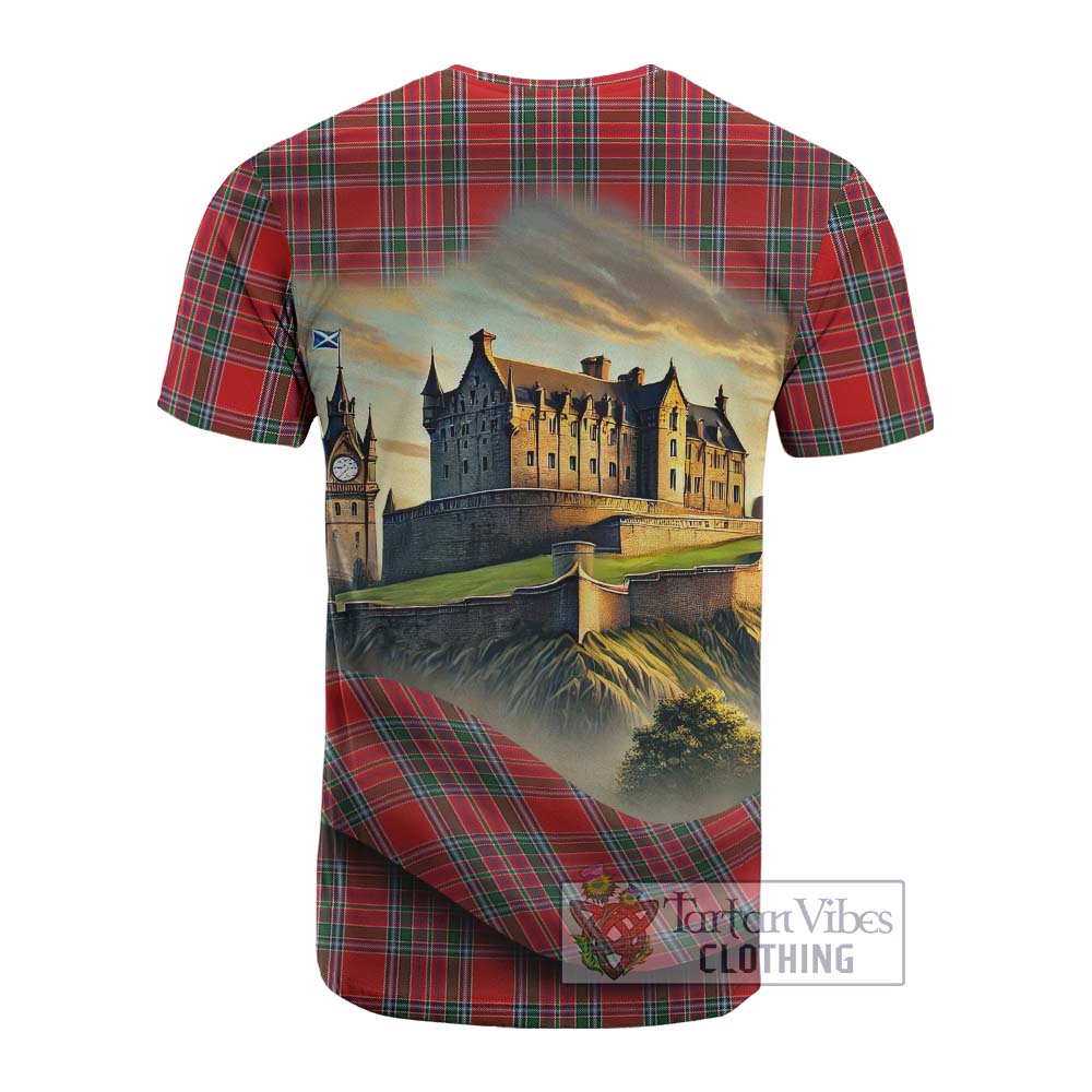 MacBean (MacBain) Tartan Family Crest Cotton T-shirt with Scottish Ancient Castle Style - Tartan Vibes Clothing