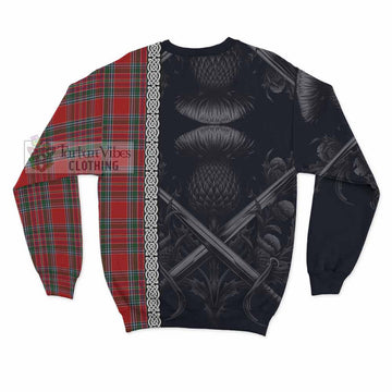 MacBean (MacBain) Tartan Sweatshirt with Family Crest Cross Sword Thistle Celtic Vibes - Tartan Vibes Clothing