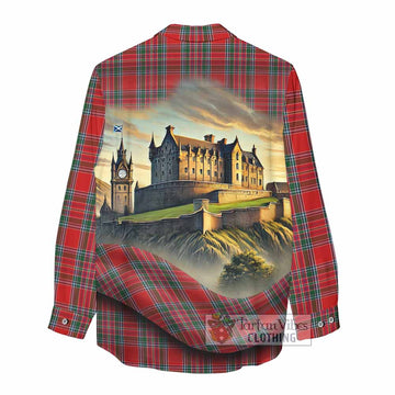MacBean (MacBain) Tartan Family Crest Women's Casual Shirt with Scottish Ancient Castle Style - Tartan Vibes Clothing