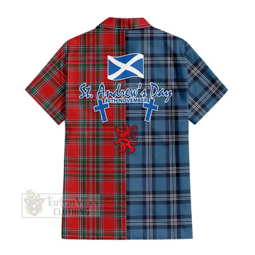 MacBean (MacBain) Tartan Hawaiian Shirt Happy St. Andrew's Day Half Tartan Style - Tartan Vibes Clothing