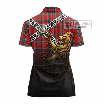 MacBean (MacBain) Crest Tartan Women's Polo Shirt with Golden Lion Emblem Celtic Style - Tartan Vibes Clothing