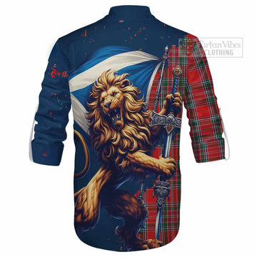 MacBean (MacBain) Tartan Family Crest Ghillie Kilt Shirt with Scottish Majestic Lion - Tartan Vibes Clothing