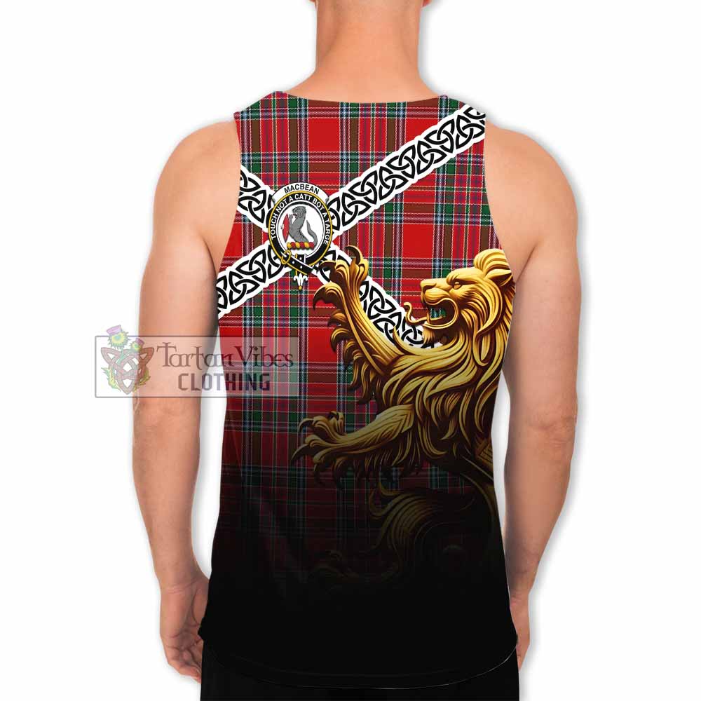 MacBean (MacBain) Crest Tartan Men's Tank Top with Golden Lion Emblem Celtic Style - Tartan Vibes Clothing