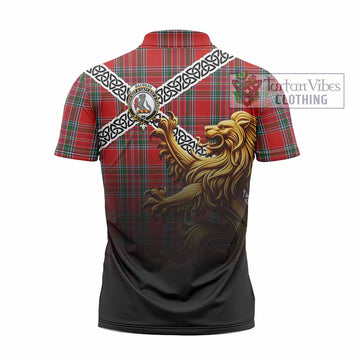 MacBean (MacBain) Crest Tartan Zipper Polo Shirt with Golden Lion Emblem Celtic Style - Tartan Vibes Clothing