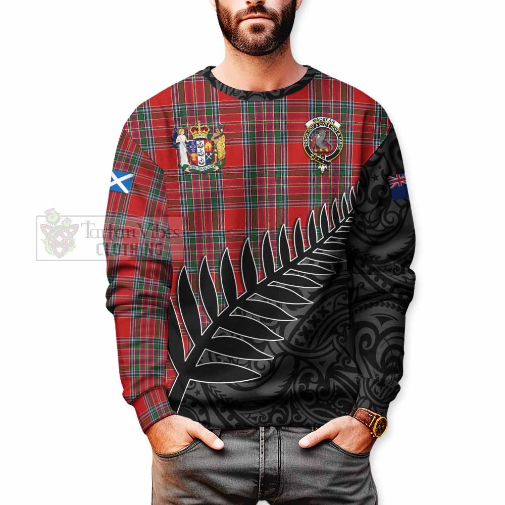 MacBean (MacBain) Crest Tartan Sweatshirt with New Zealand Silver Fern Half Style - Tartan Vibes Clothing