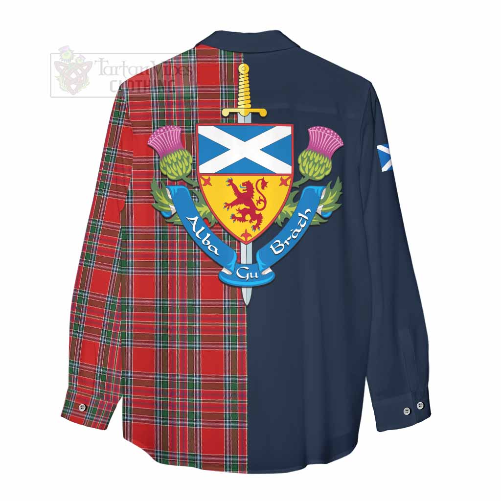 MacBean (MacBain) Tartan Women's Casual Shirt Alba with Scottish Lion Royal Arm Half Style - Tartan Vibes Clothing