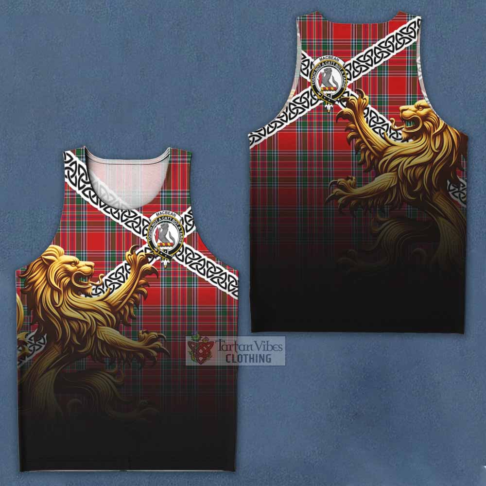 MacBean (MacBain) Crest Tartan Men's Tank Top with Golden Lion Emblem Celtic Style - Tartan Vibes Clothing