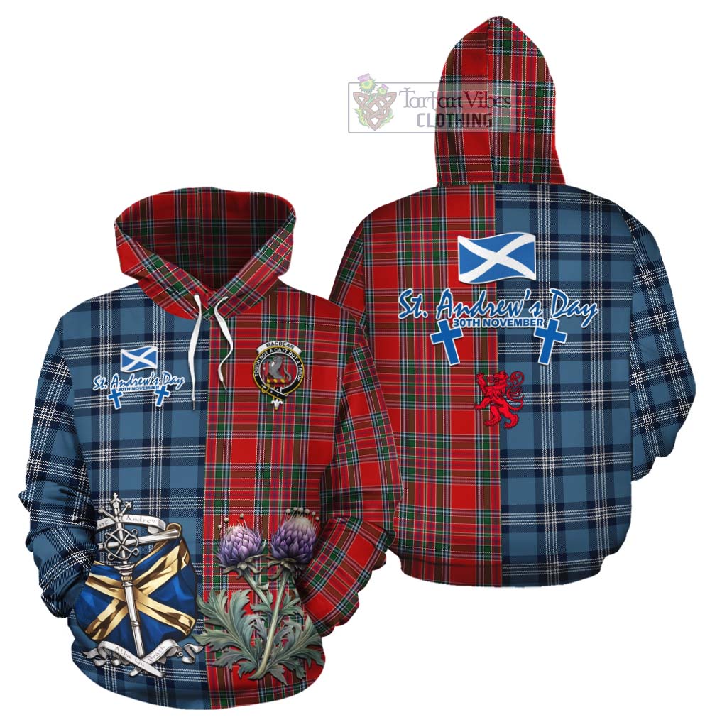 MacBean (MacBain) Tartan Cotton Hoodie Happy St. Andrew's Day Half Tartan Style Zip Hoodie - Tartan Vibes Clothing