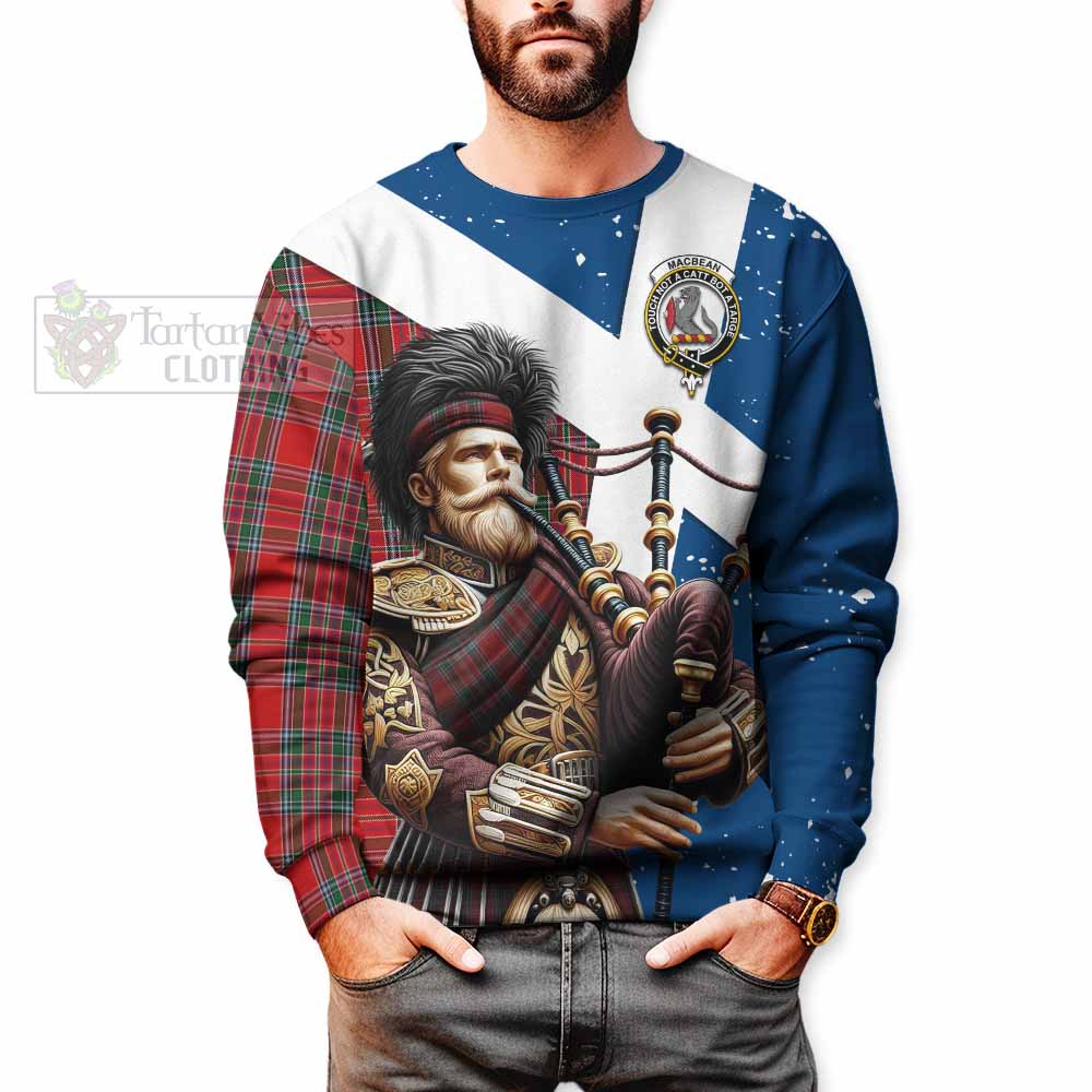MacBean (MacBain) Tartan Sweatshirt with Family Crest Scottish Bagpiper Vibes - Tartan Vibes Clothing
