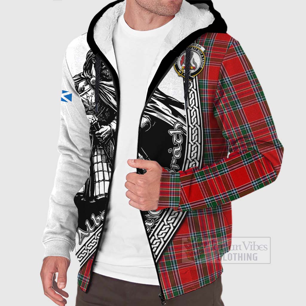 MacBean (MacBain) Tartan Clan Crest Sherpa Hoodie with Highlander Warrior Celtic Style Unisex - Tartan Vibes Clothing