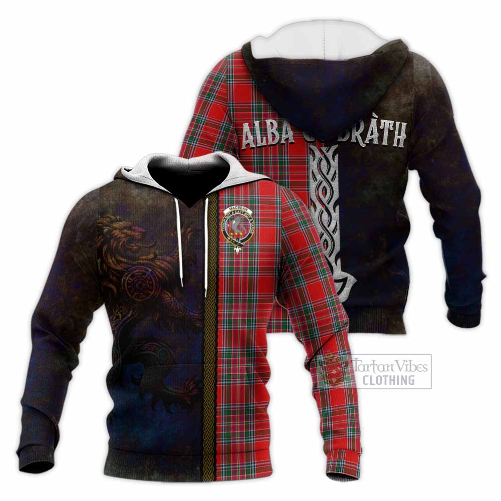 Tartan Vibes Clothing MacBean (MacBain) Tartan Family Crest Knitted Hoodie Alba Gu Brath Be Brave Lion Ancient Style