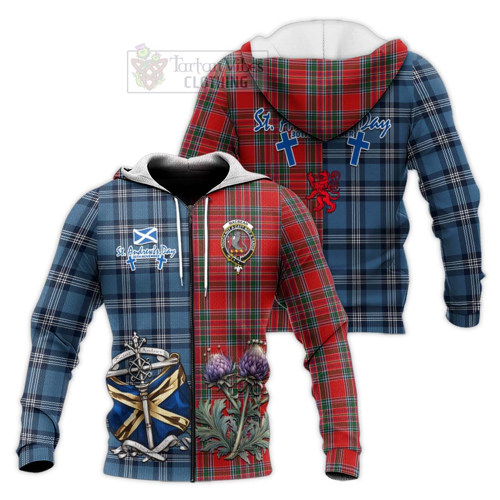 MacBean (MacBain) Tartan Knitted Hoodie Happy St. Andrew's Day Half Tartan Style Unisex Knitted Zip Hoodie - Tartan Vibes Clothing