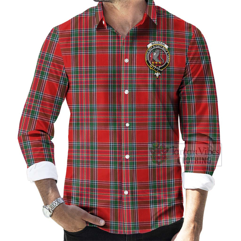 MacBean (MacBain) Tartan Long Sleeve Button Shirt with Family Crest Celtic Skull Style - Tartan Vibes Clothing