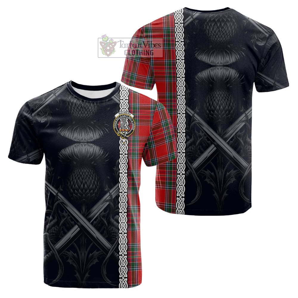 MacBean (MacBain) Tartan Cotton T-shirt with Family Crest Cross Sword Thistle Celtic Vibes - Tartan Vibes Clothing