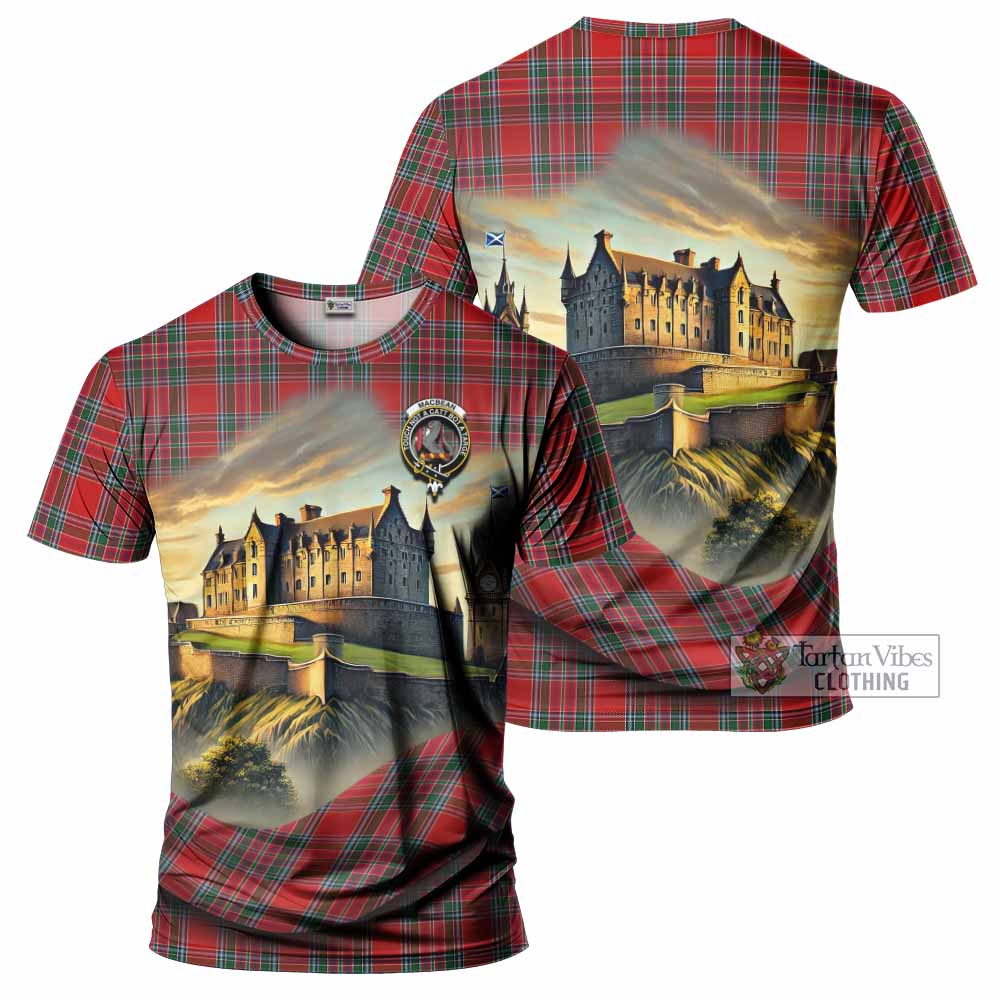MacBean (MacBain) Tartan Family Crest T-Shirt with Scottish Ancient Castle Style - Tartan Vibes Clothing