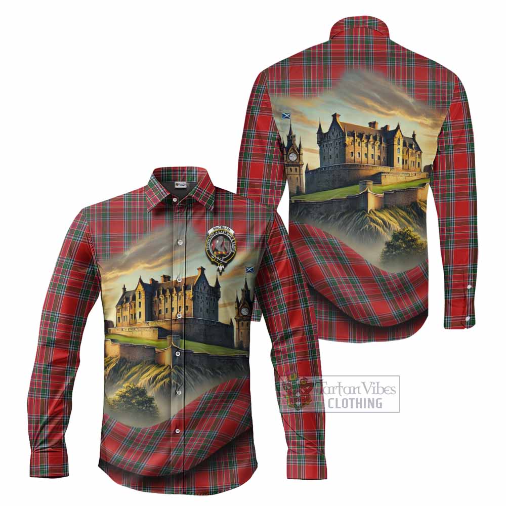Tartan Vibes Clothing MacBean (MacBain) Tartan Family Crest Long Sleeve Button Shirt with Scottish Ancient Castle Style