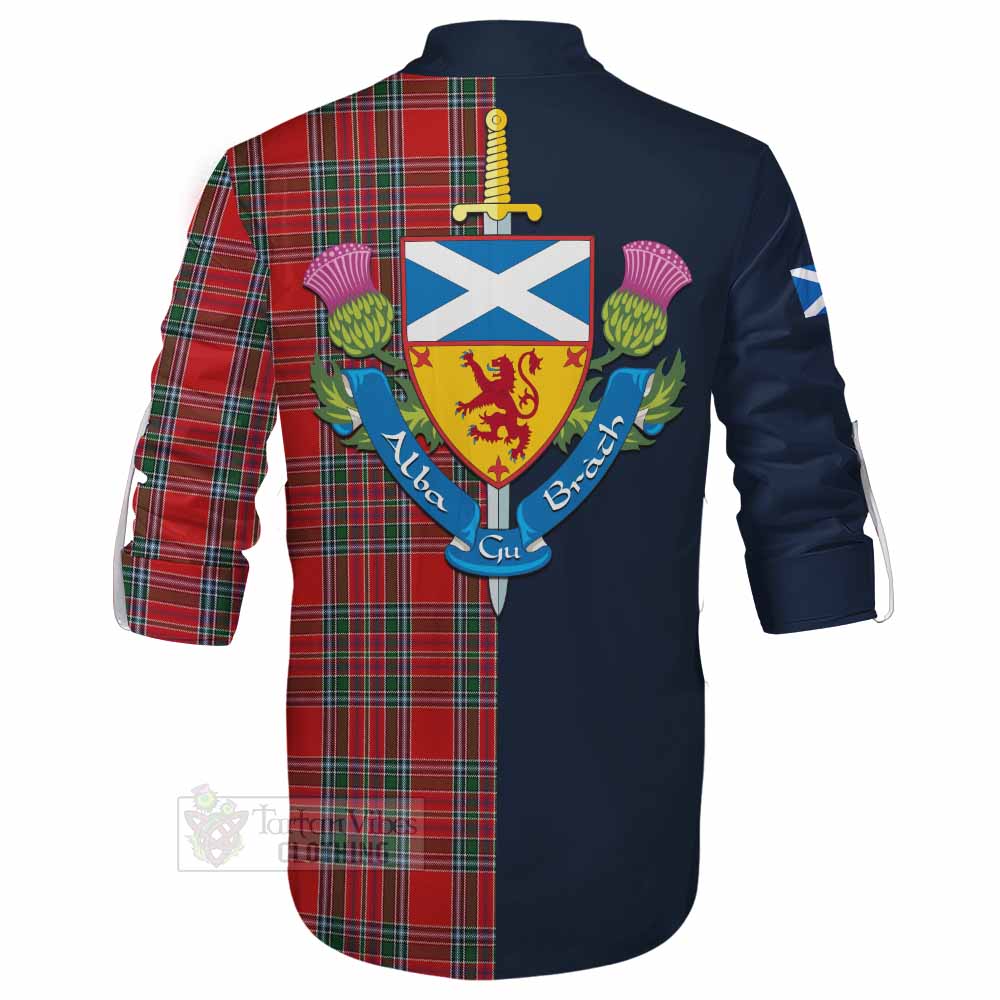 MacBean (MacBain) Tartan Ghillie Kilt Shirt Alba with Scottish Lion Royal Arm Half Style - Tartan Vibes Clothing