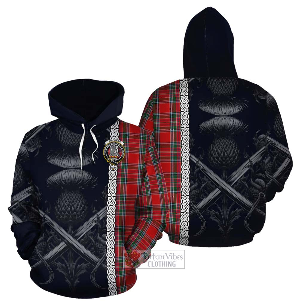 MacBean (MacBain) Tartan Cotton Hoodie with Family Crest Cross Sword Thistle Celtic Vibes - Tartan Vibes Clothing