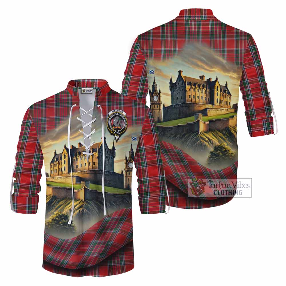 MacBean (MacBain) Tartan Family Crest Ghillie Kilt Shirt with Scottish Ancient Castle Style - Tartan Vibes Clothing