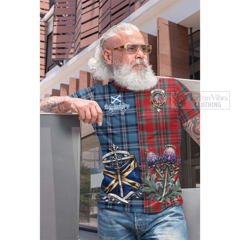 Tartan Vibes Clothing MacBean (MacBain) Tartan Cotton T-shirt Happy St. Andrew's Day Half Tartan Style