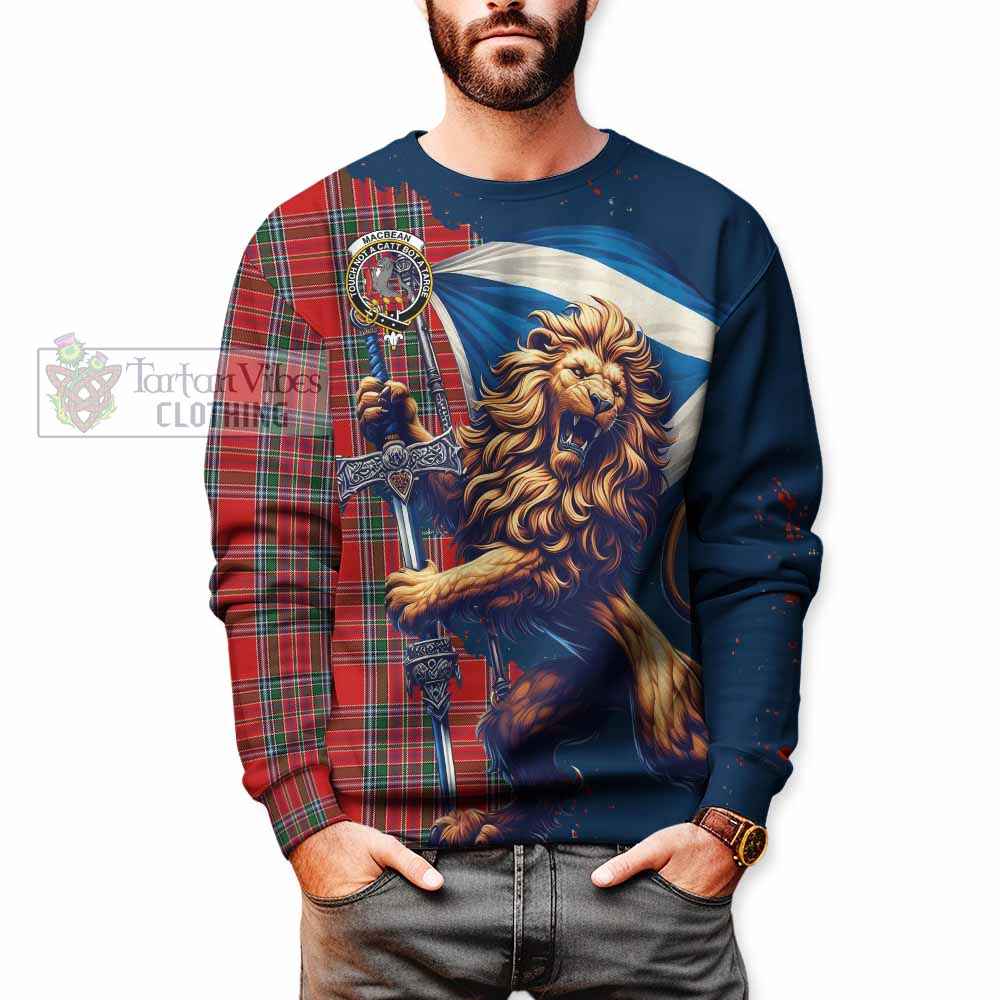 MacBean (MacBain) Tartan Family Crest Sweatshirt with Scottish Majestic Lion - Tartan Vibes Clothing