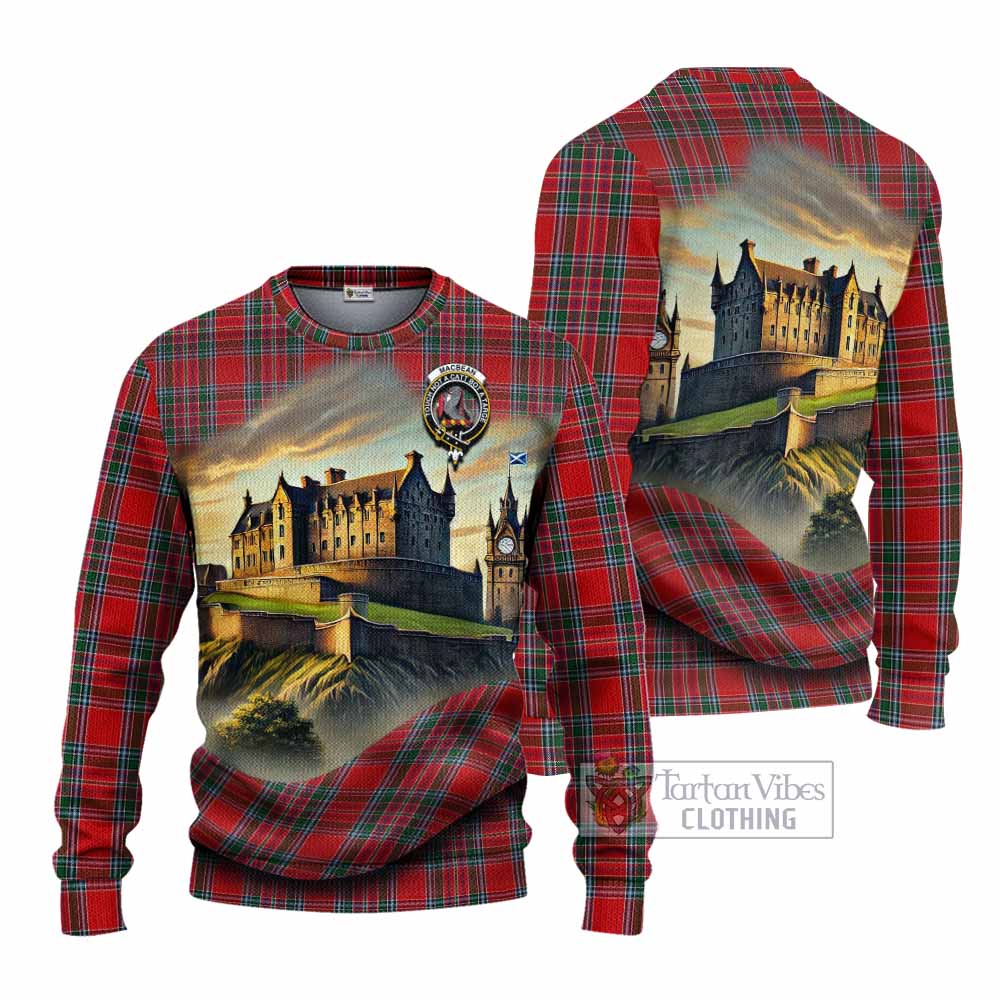 MacBean (MacBain) Tartan Family Crest Knitted Sweater with Scottish Ancient Castle Style - Tartan Vibes Clothing