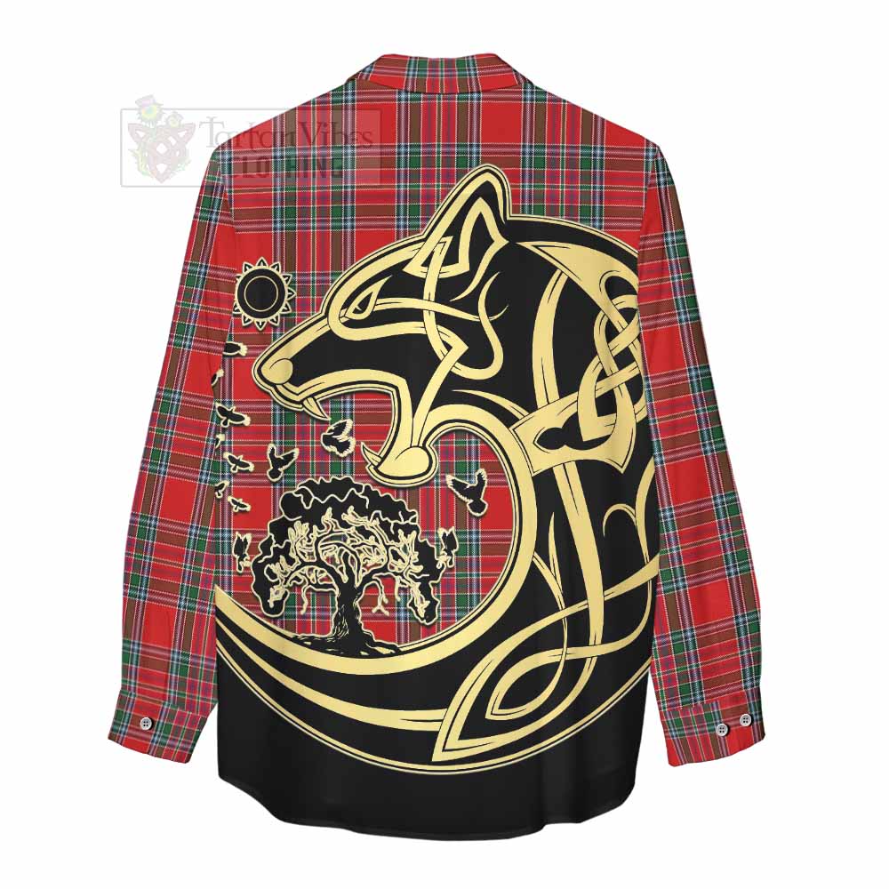 MacBean (MacBain) Tartan Women's Casual Shirt with Family Crest Celtic Wolf Style - Tartan Vibes Clothing