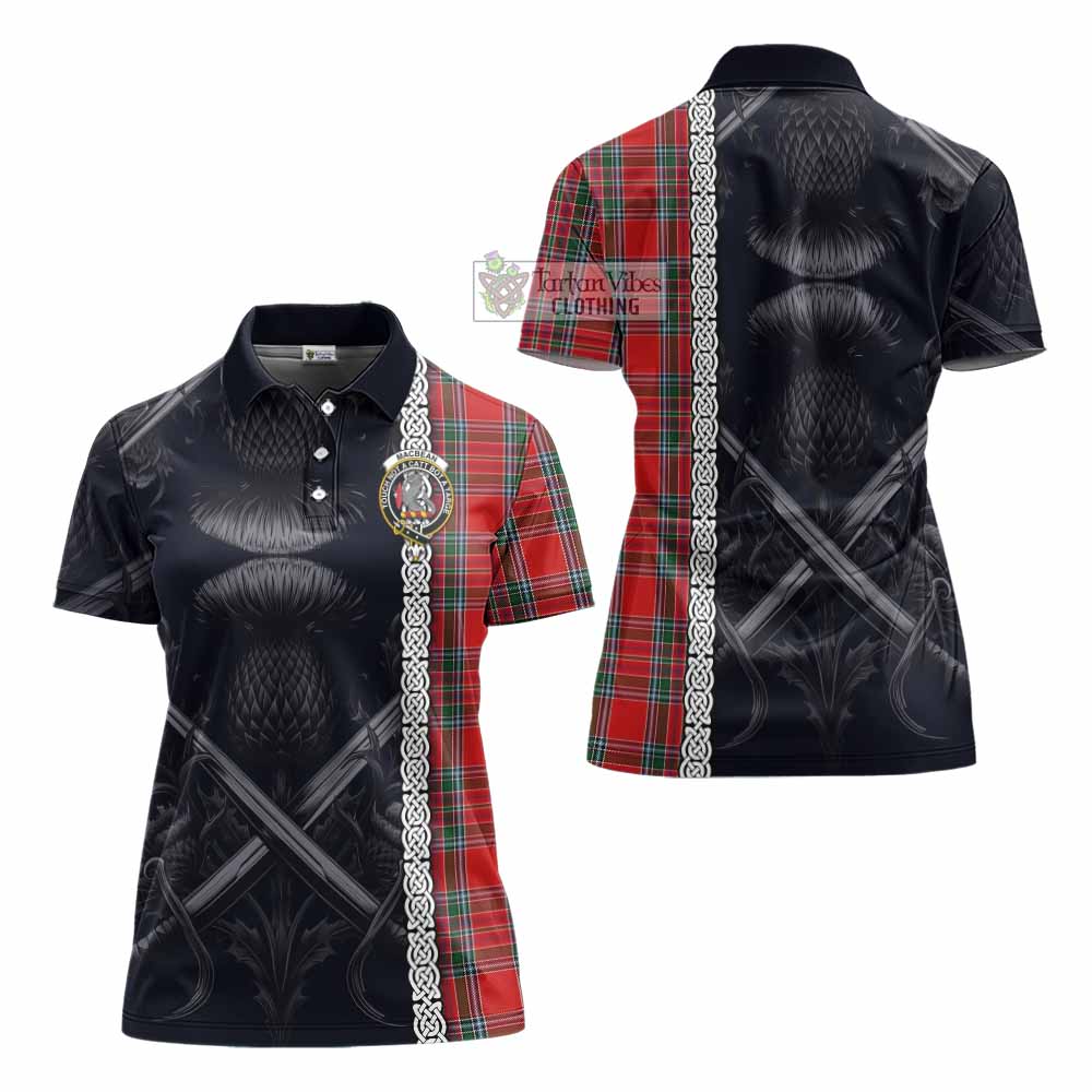 MacBean (MacBain) Tartan Women's Polo Shirt with Family Crest Cross Sword Thistle Celtic Vibes - Tartan Vibes Clothing