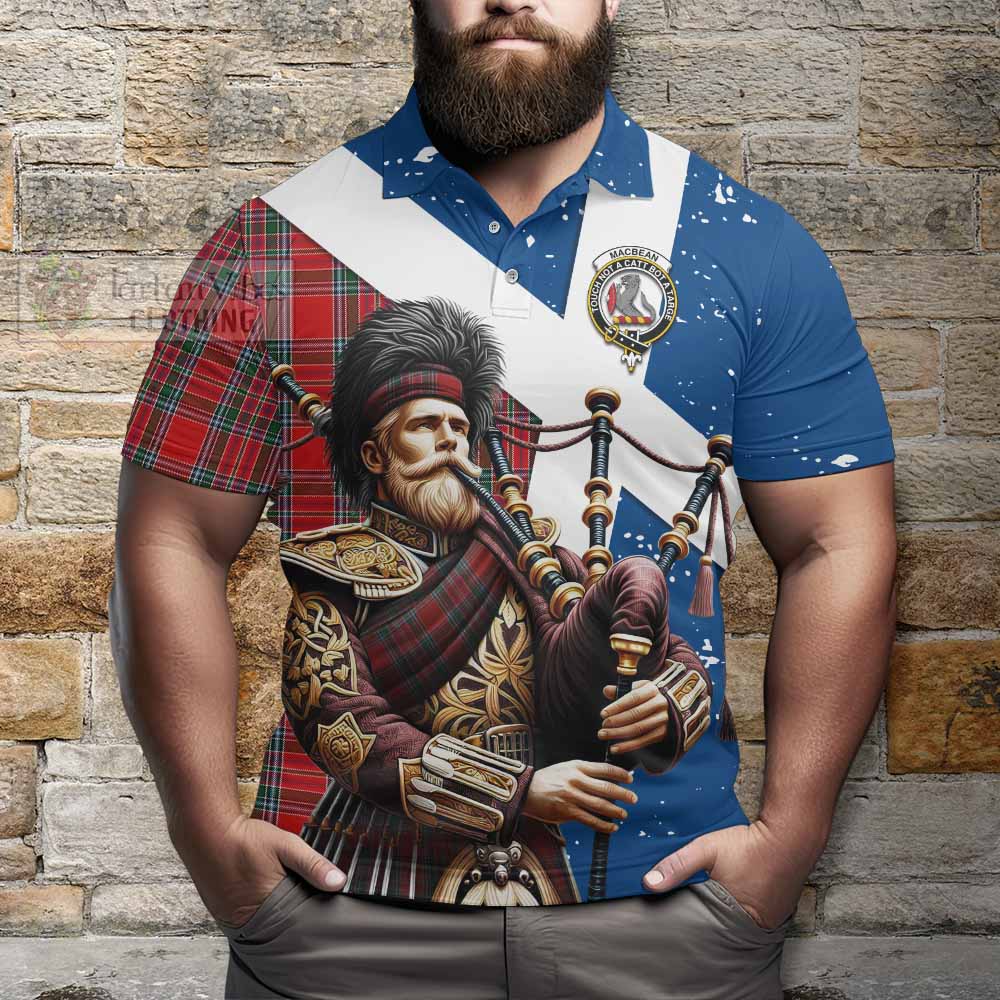 MacBean (MacBain) Tartan Polo Shirt with Family Crest Scottish Bagpiper Vibes - Tartan Vibes Clothing