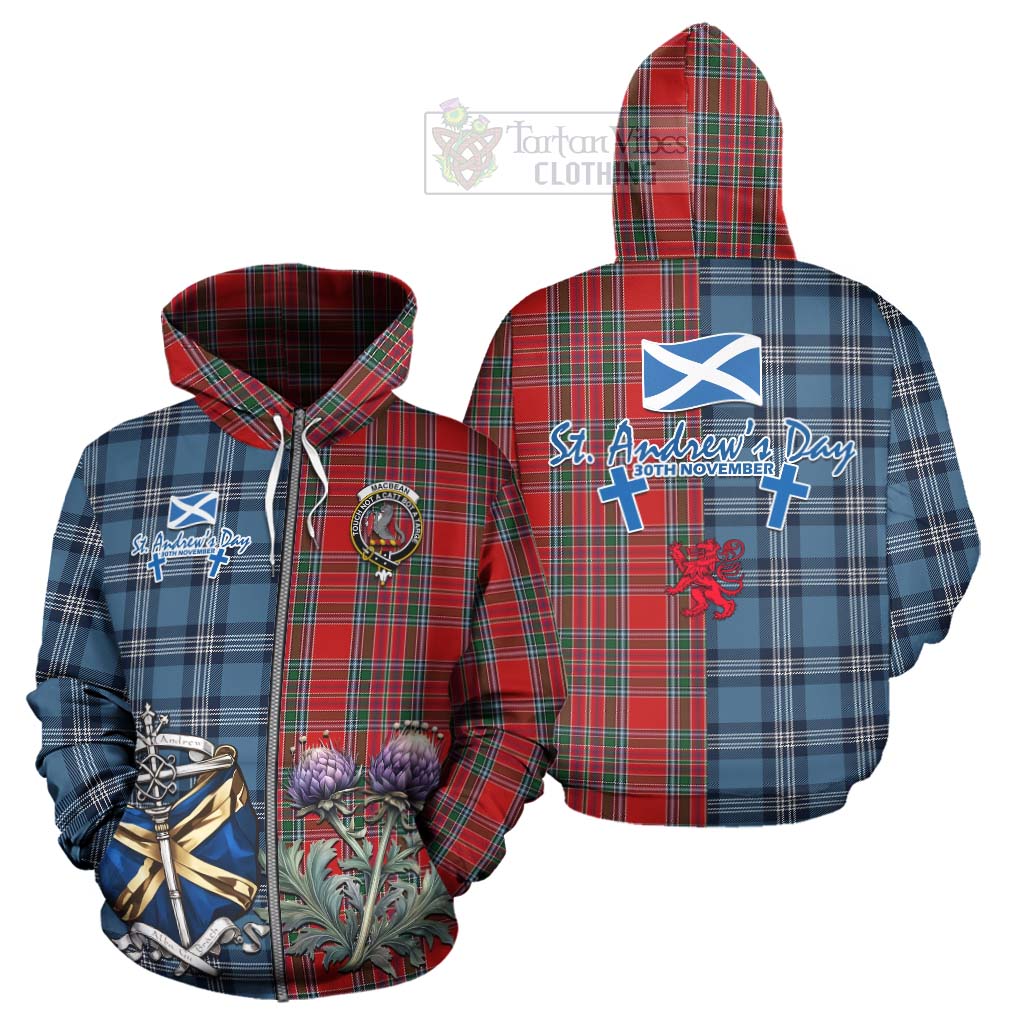 MacBean (MacBain) Tartan Hoodie Happy St. Andrew's Day Half Tartan Style - Tartan Vibes Clothing
