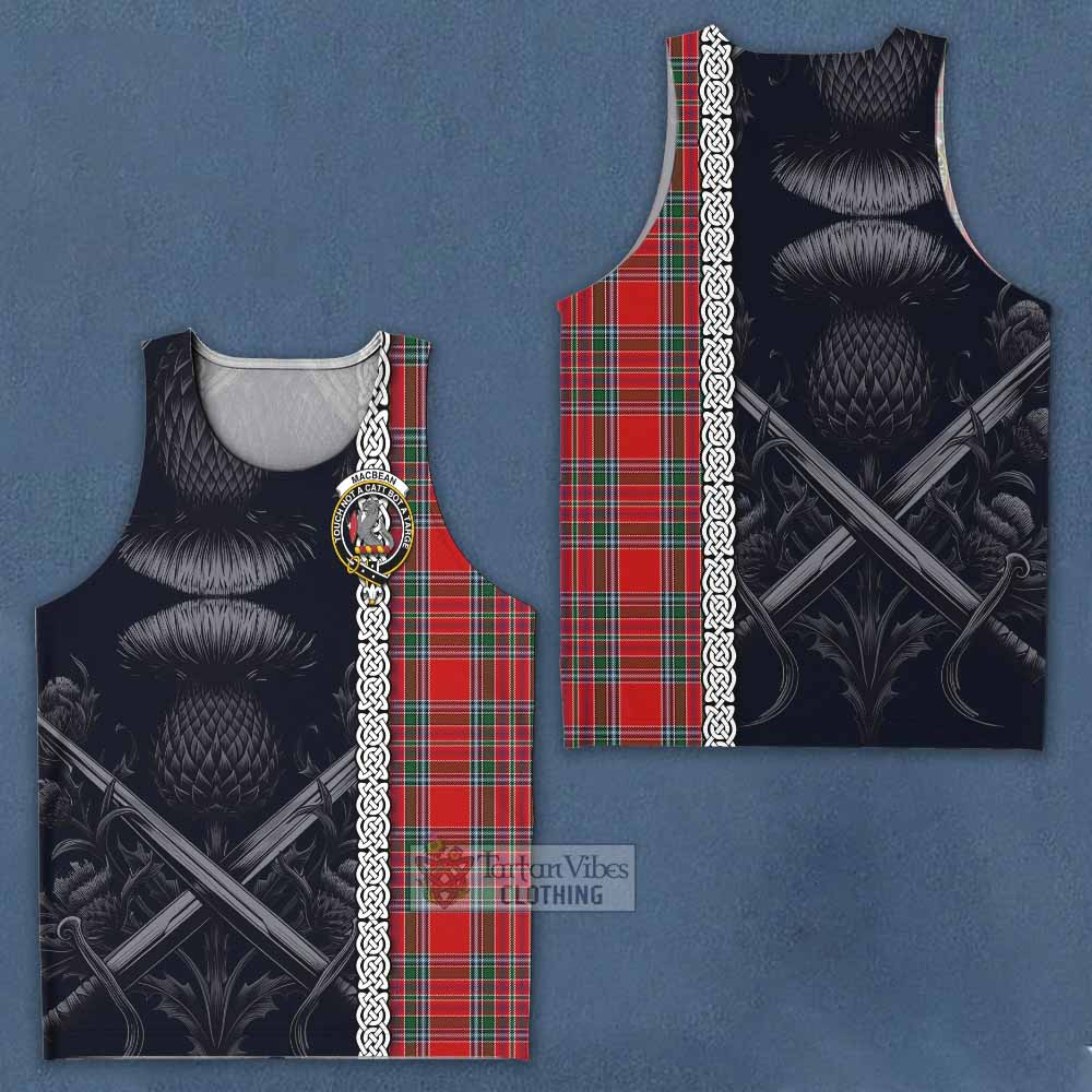MacBean (MacBain) Tartan Men's Tank Top with Family Crest Cross Sword Thistle Celtic Vibes - Tartan Vibes Clothing