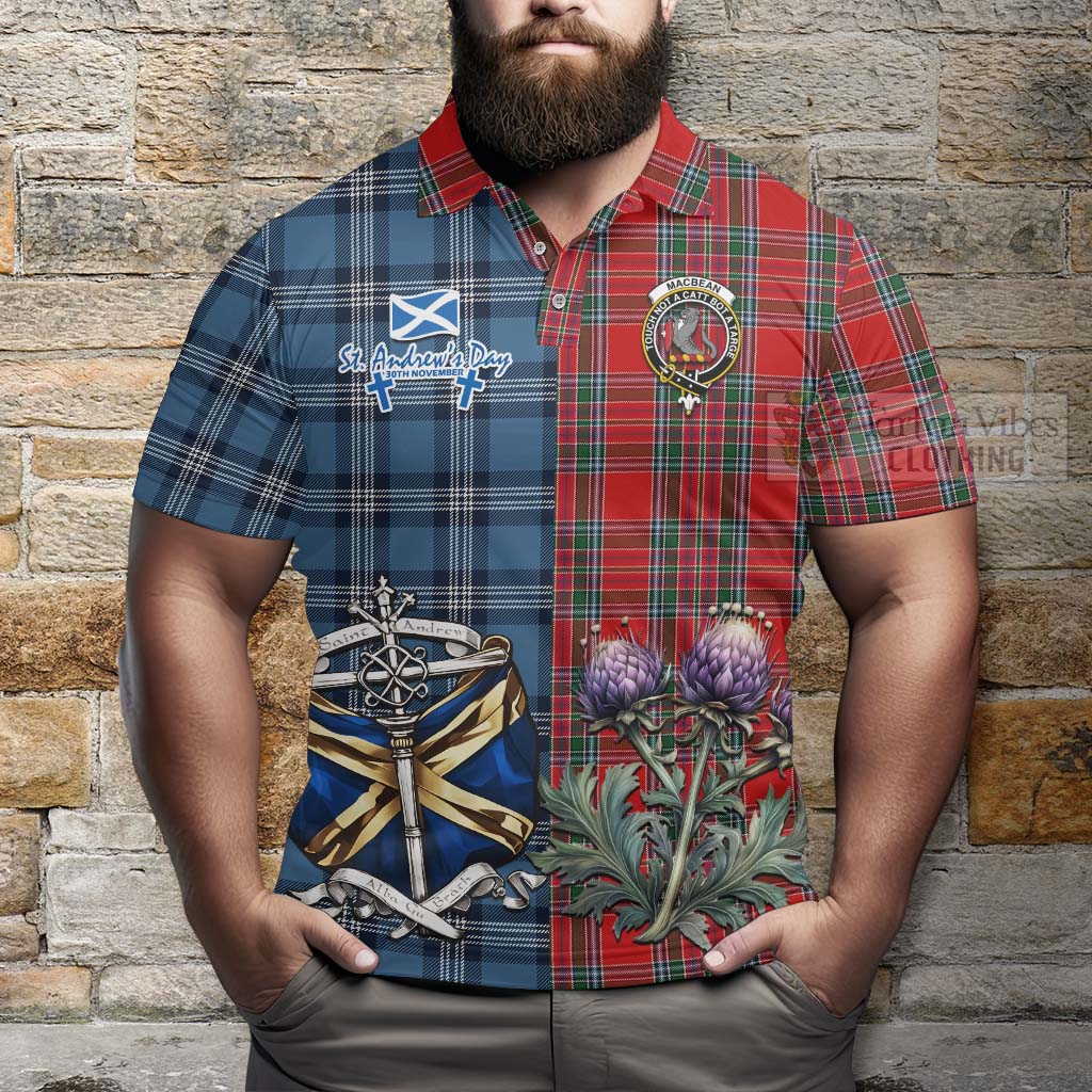 MacBean (MacBain) Tartan Polo Shirt Happy St. Andrew's Day Half Tartan Style - Tartan Vibes Clothing
