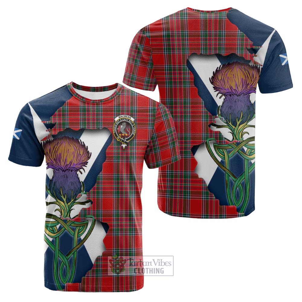 Tartan Vibes Clothing MacBean (MacBain) Tartan Family Crest Cotton T-shirt Scottish Thistle Celtic Inspired
