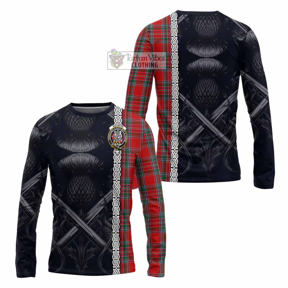 MacBean (MacBain) Tartan Long Sleeve T-Shirt with Family Crest Cross Sword Thistle Celtic Vibes - Tartan Vibes Clothing