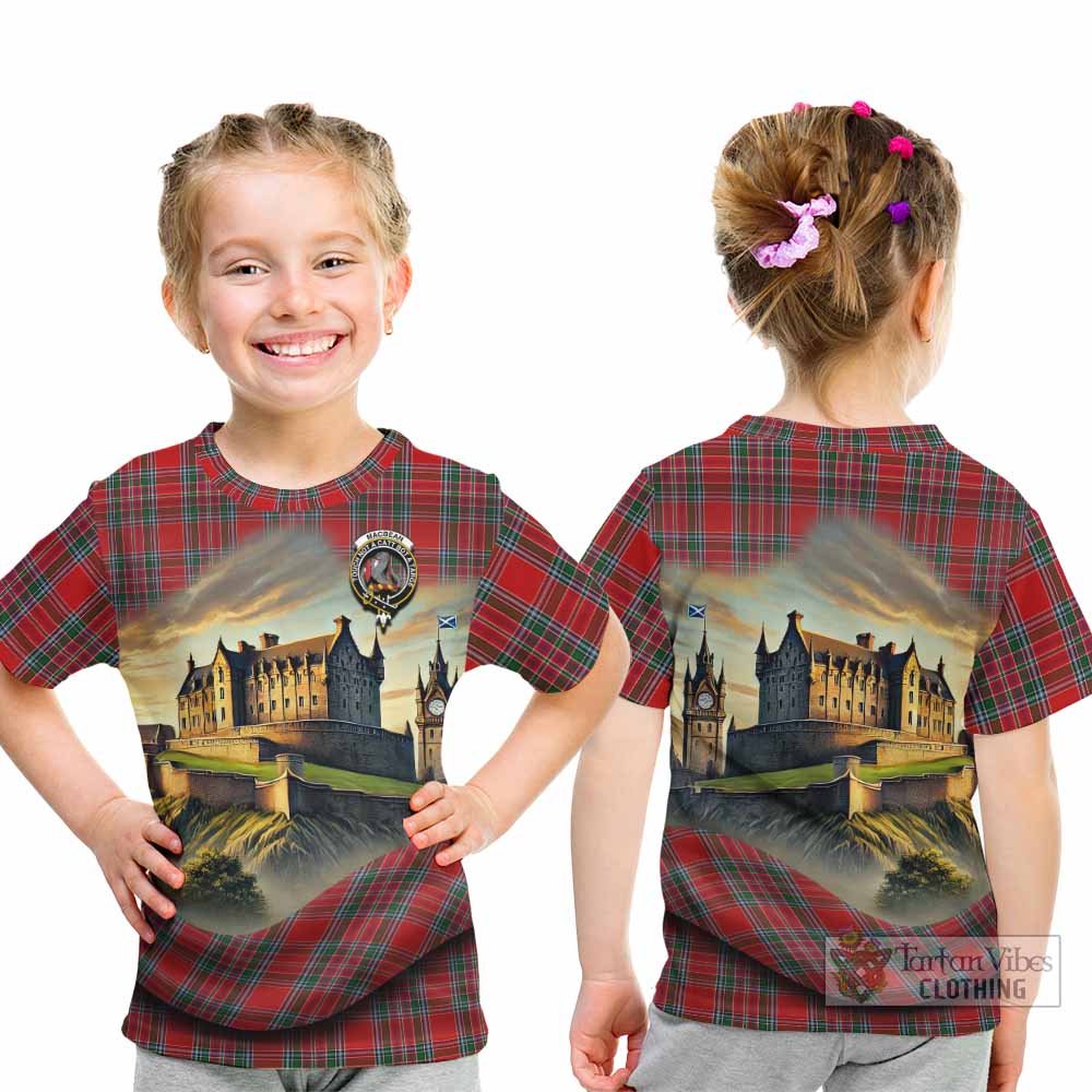 MacBean (MacBain) Tartan Family Crest Kid T-Shirt with Scottish Ancient Castle Style - Tartan Vibes Clothing