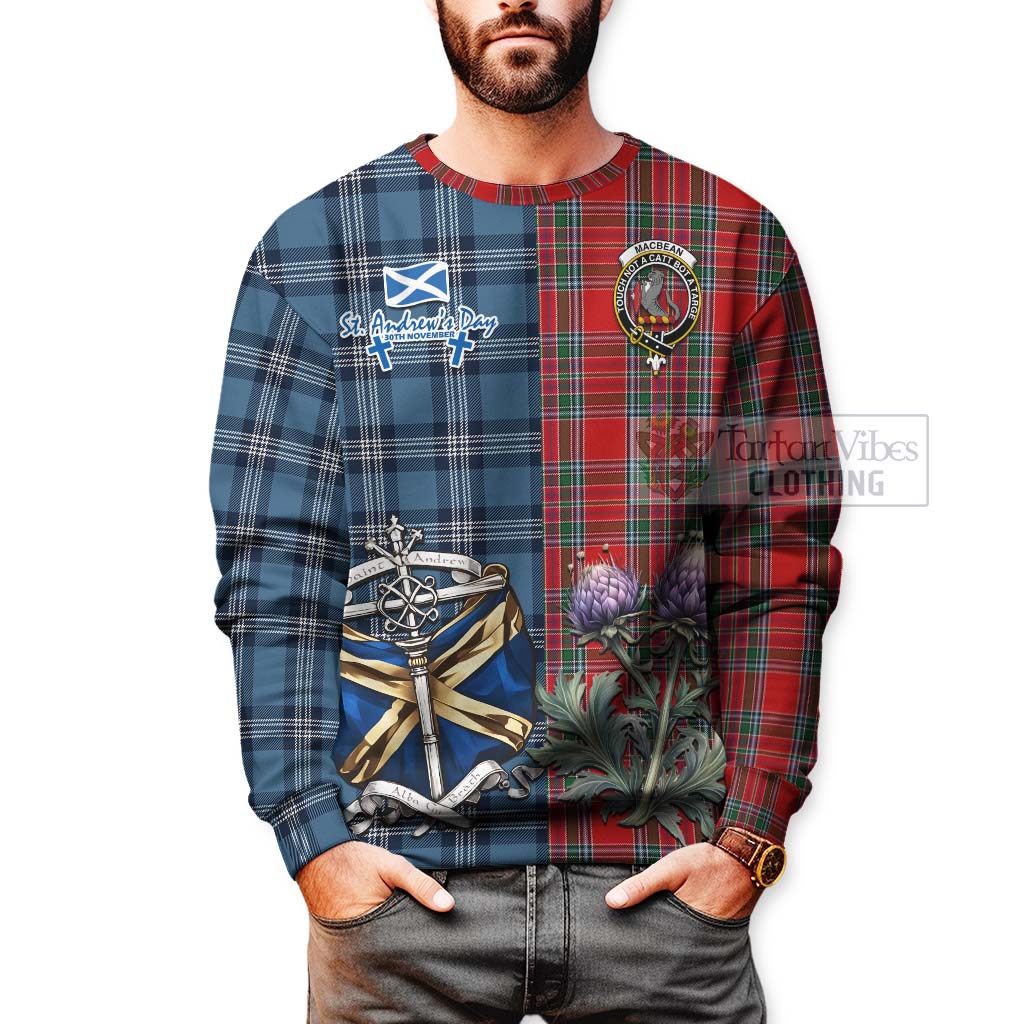 MacBean (MacBain) Tartan Sweatshirt Happy St. Andrew's Day Half Tartan Style - Tartan Vibes Clothing