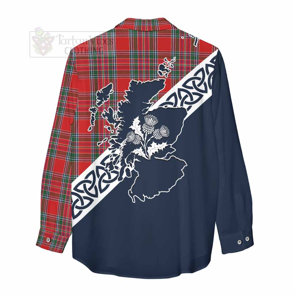 MacBean (MacBain) Tartan Women's Casual Shirt Featuring Thistle and Scotland Map - Tartan Vibes Clothing