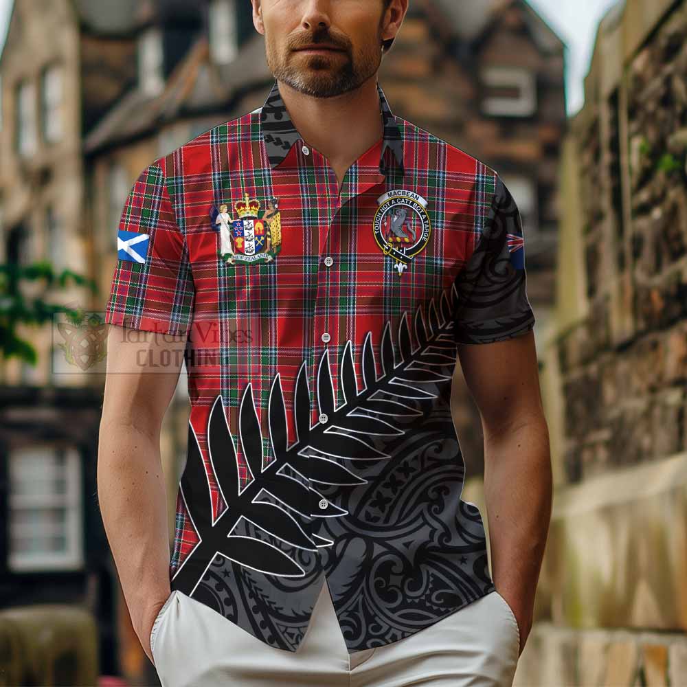 MacBean (MacBain) Crest Tartan Hawaiian Shirt with New Zealand Silver Fern Half Style - Tartan Vibes Clothing