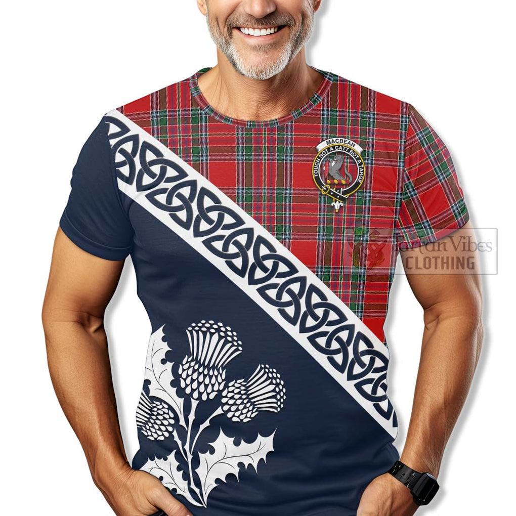 MacBean (MacBain) Tartan T-Shirt Featuring Thistle and Scotland Map - Tartanvibesclothing Store