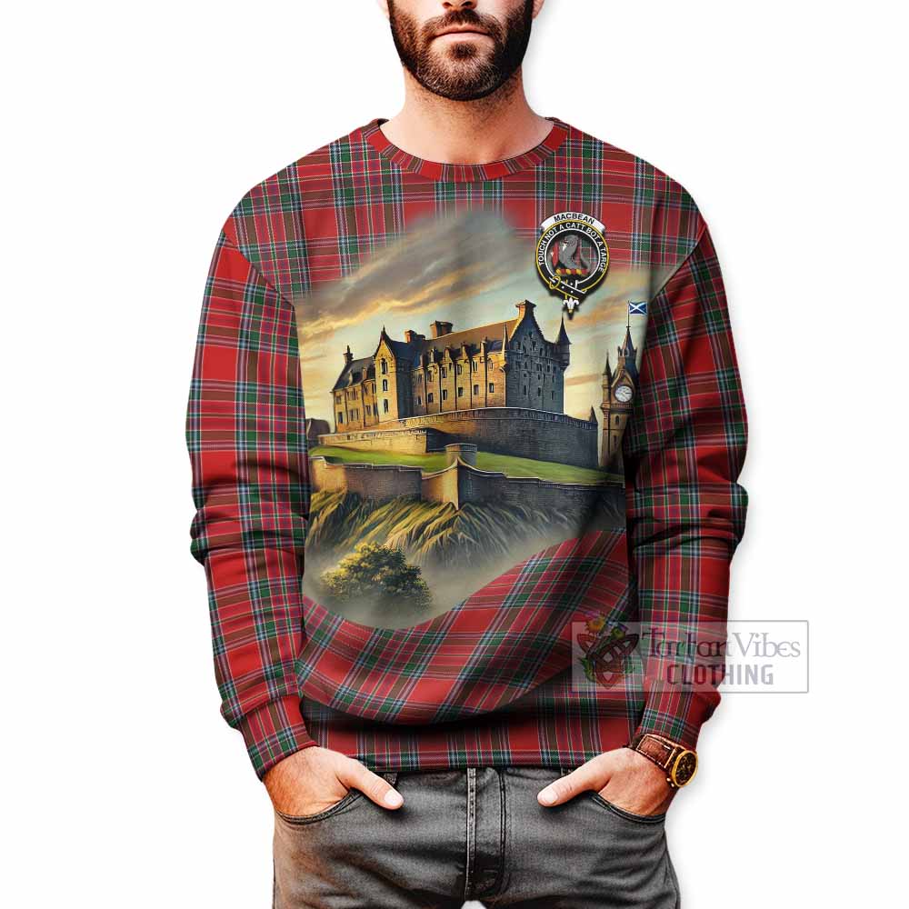 MacBean (MacBain) Tartan Family Crest Sweatshirt with Scottish Ancient Castle Style - Tartan Vibes Clothing