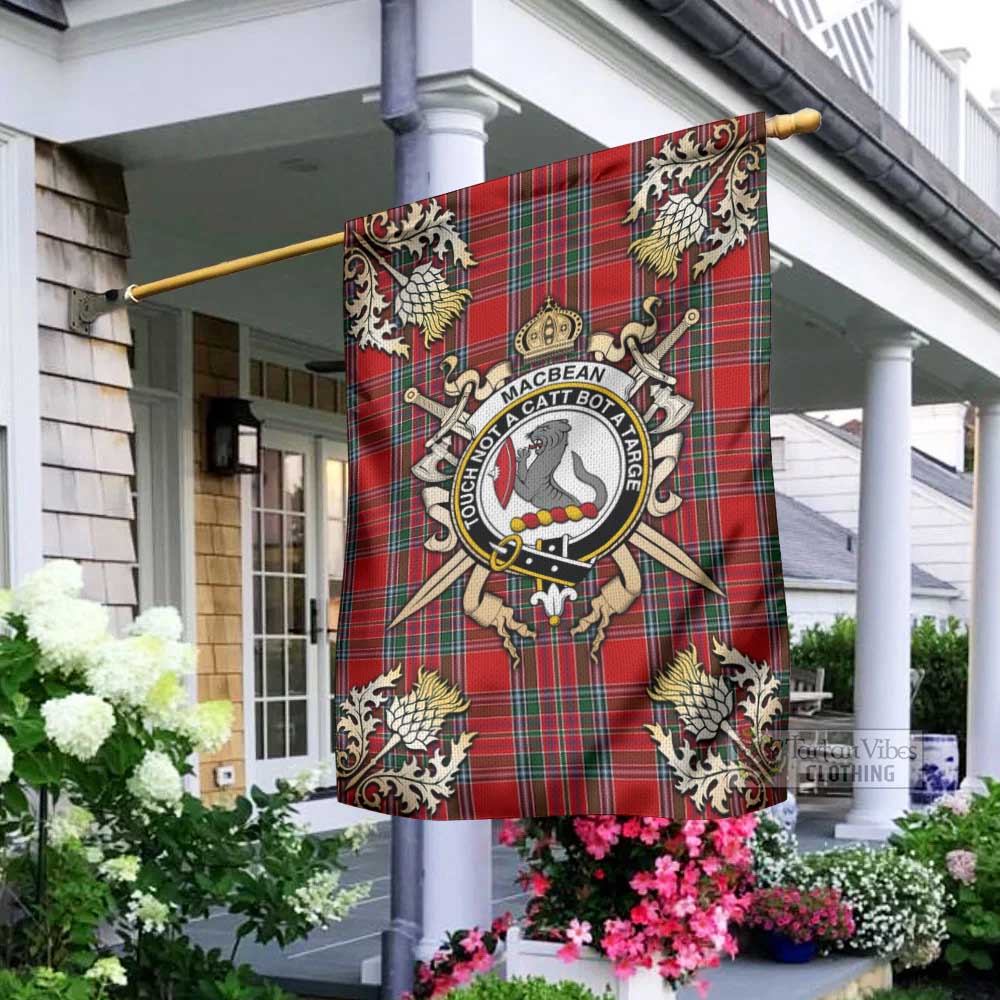 MacBean (MacBain) Tartan Garden Flag with Family Crest and Golden Thistle Crossed Sword Design - Tartan Vibes Clothing