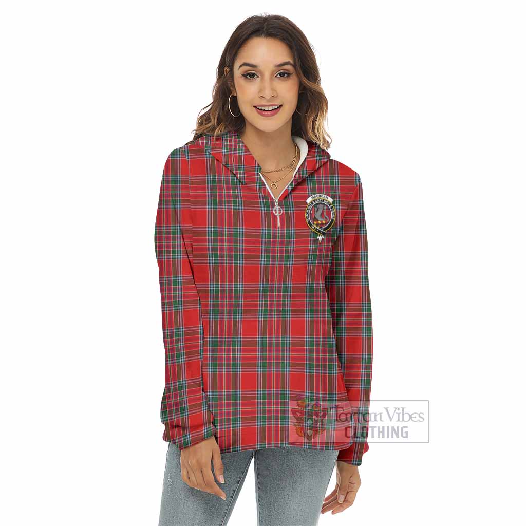 MacBean (MacBain) Tartan Women's Borg Fleece Hoodie with Half Zip with Family Crest - Tartan Vibes Clothing