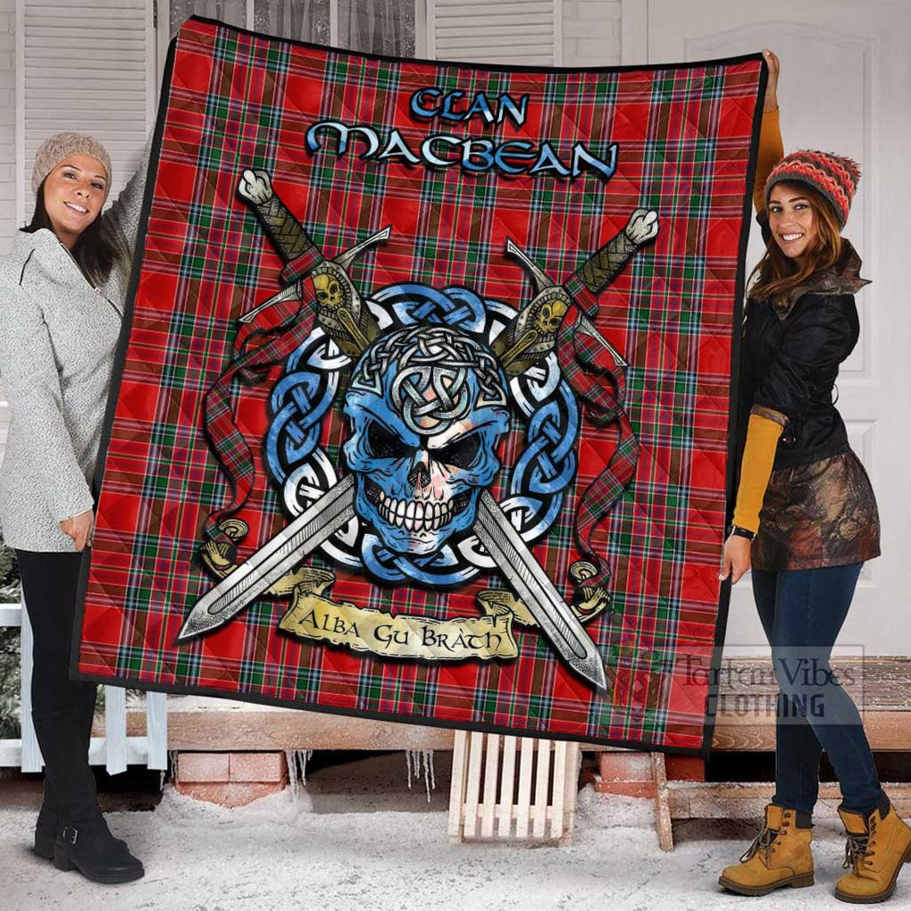 MacBean (MacBain) Tartan Quilt with Celtic Skull Alba Gu Brath Style - Tartan Vibes Clothing