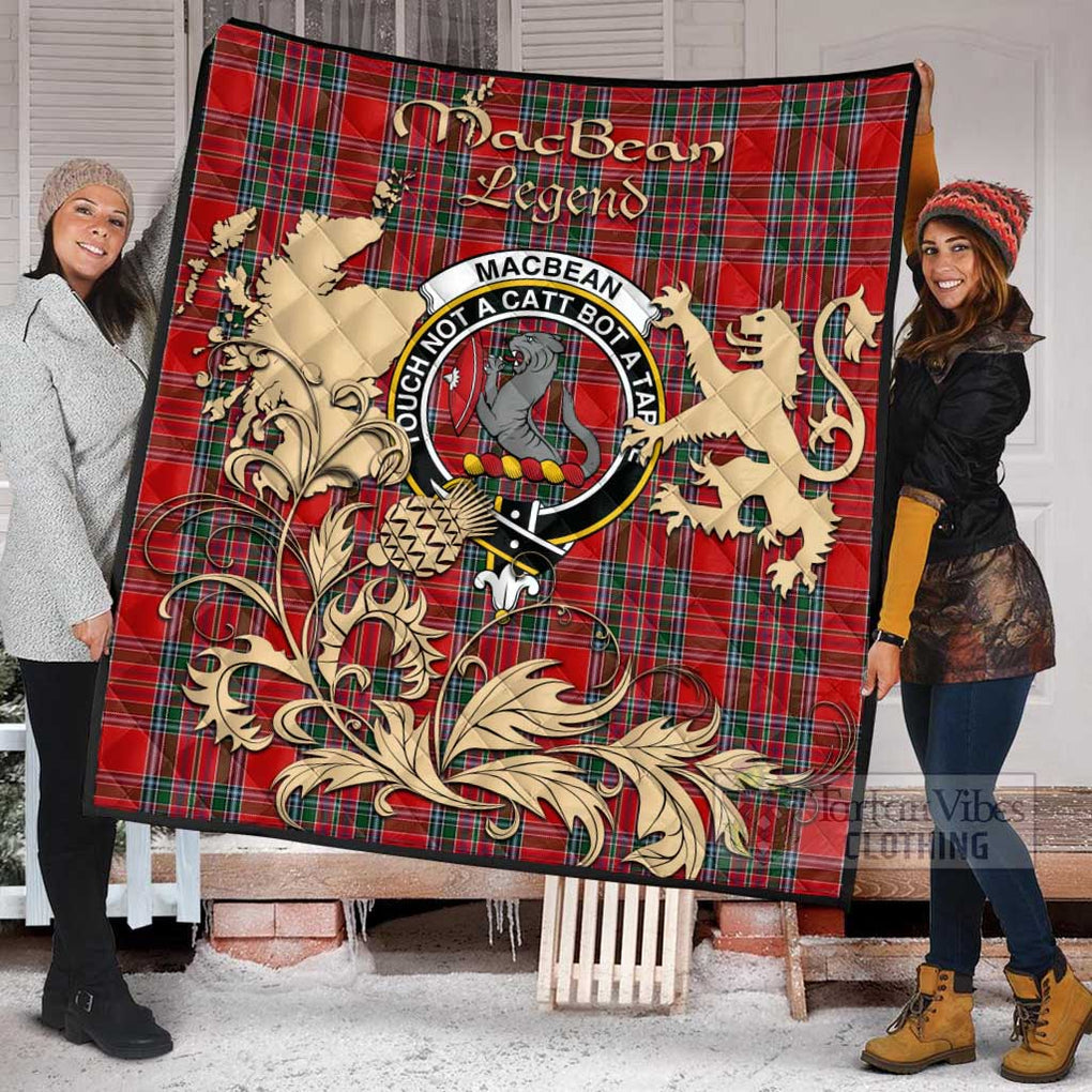 Tartan Vibes Clothing MacBean (MacBain) Tartan Quilt with Family Crest and Scottish Symbol Style
