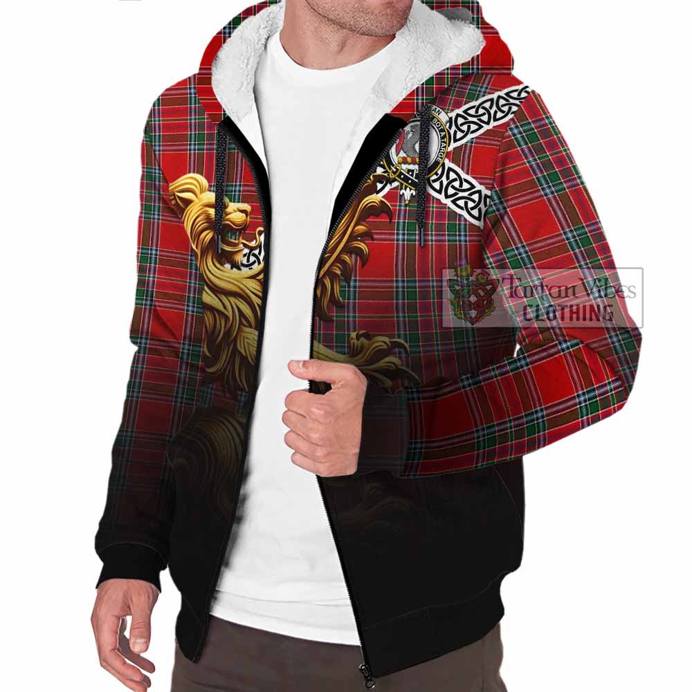 MacBean (MacBain) Crest Tartan Sherpa Hoodie with Golden Lion Emblem Celtic Style - Tartan Vibes Clothing